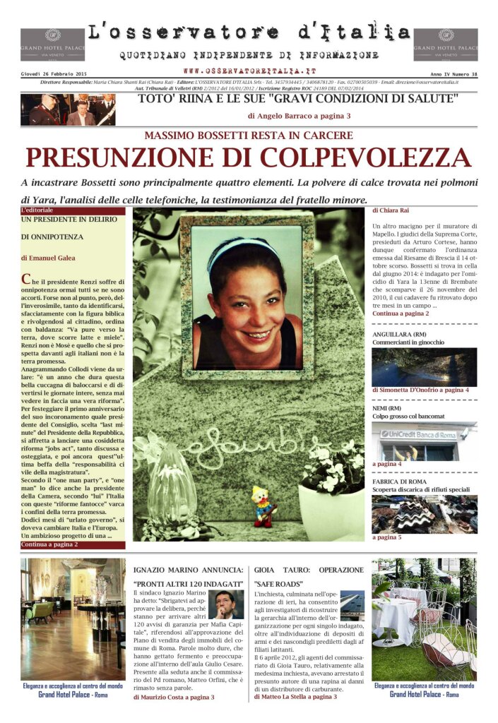 L'osservatore d'Italia edizione del 26 Febbraio 2015